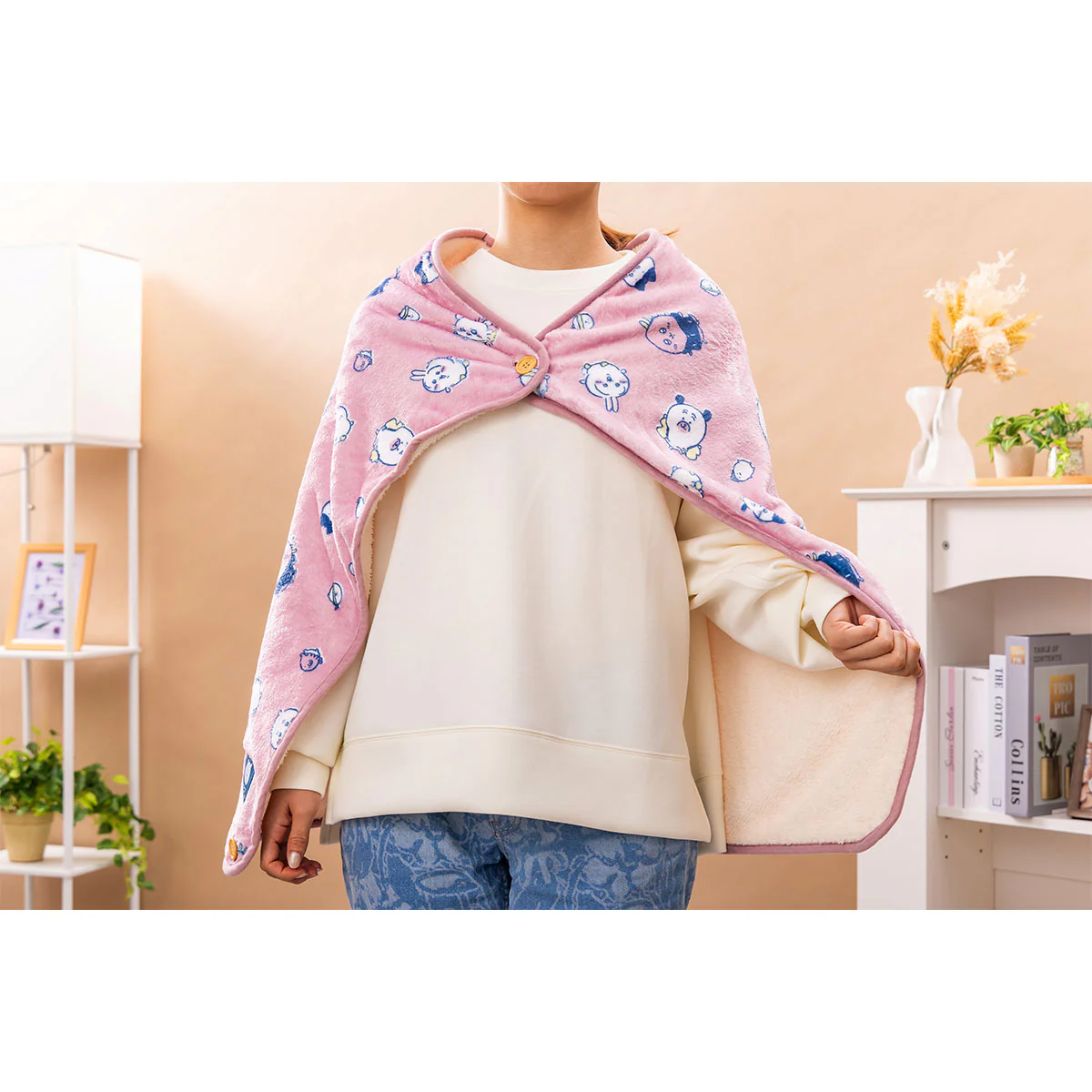 ナガノキャラクターズ あったか収納ポケット付き3WAYブランケット（ピンク） - Image 4