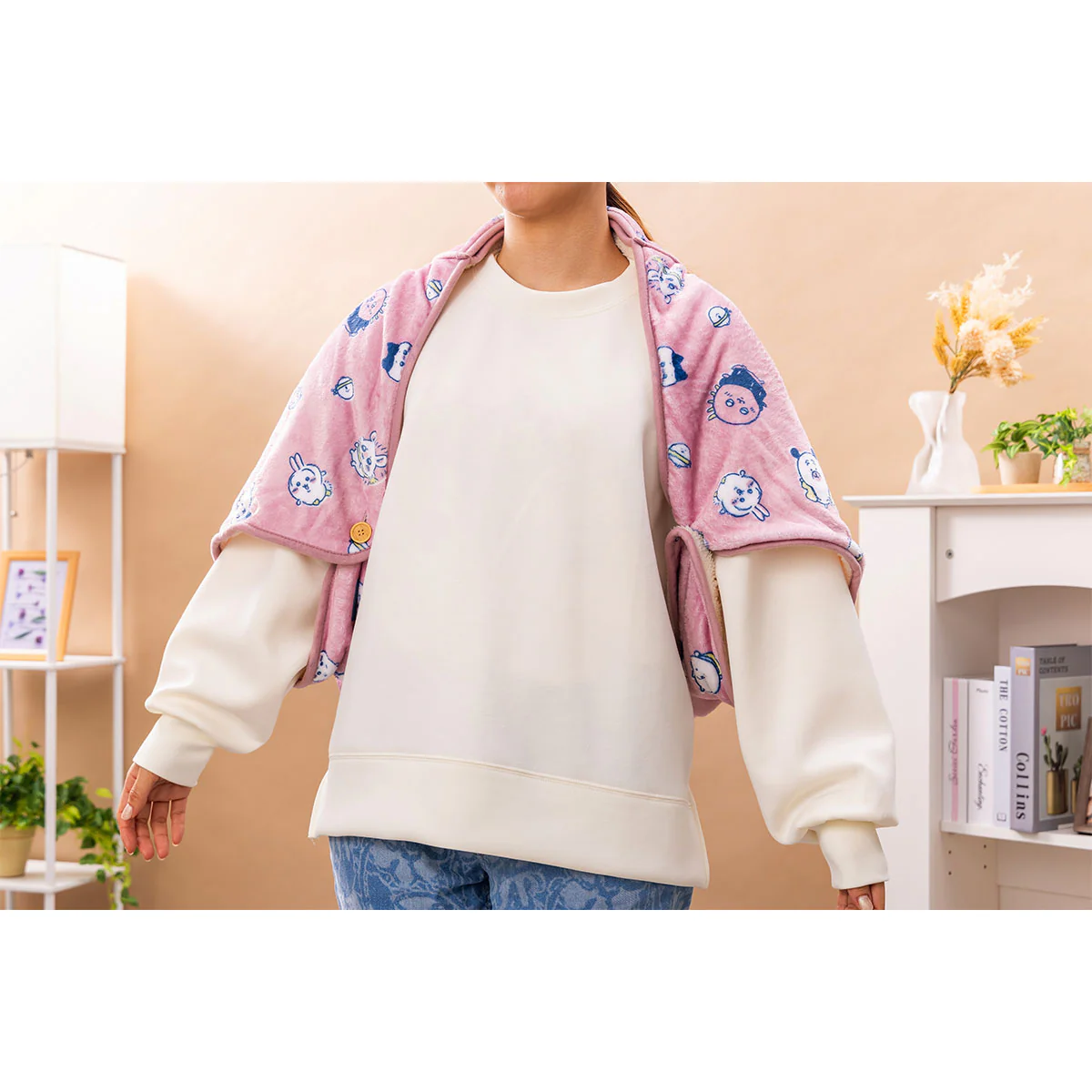 ナガノキャラクターズ あったか収納ポケット付き3WAYブランケット（ピンク） - Image 5