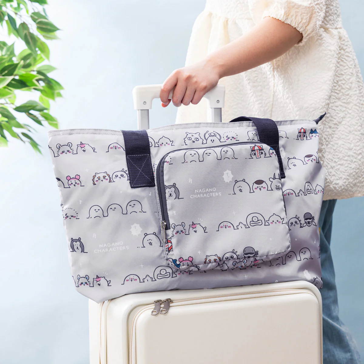 ナガノキャラクターズ 折りたためるトラベルトートバッグ（グレー） - Image 3